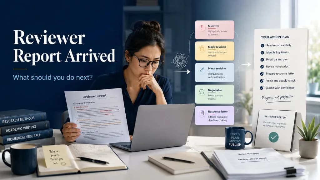 Infographic explaining how to organize reviewer comments into an action plan.